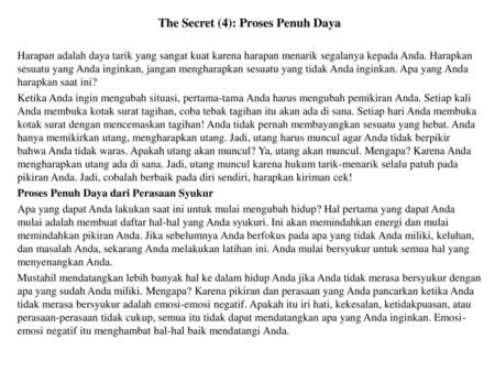 The Secret (4): Proses Penuh Daya