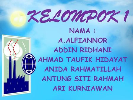 KELOMPOK 1 NAMA : A.ALFIANNOR ADDIN RIDHANI AHMAD TAUFIK HIDAYAT