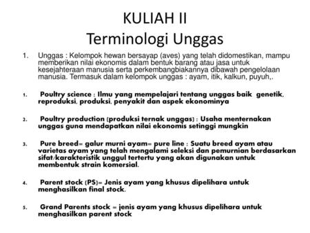 KULIAH II Terminologi Unggas