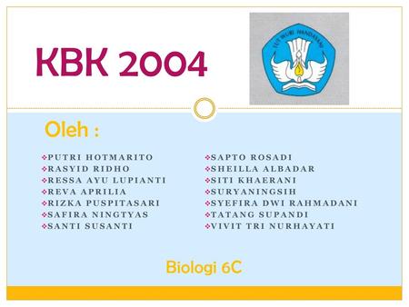KBK 2004 Oleh : Biologi 6C Putri hotmarito Sapto rosadi Rasyid ridho