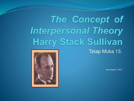 The Concept of Interpersonal Theory Harry Stack Sullivan