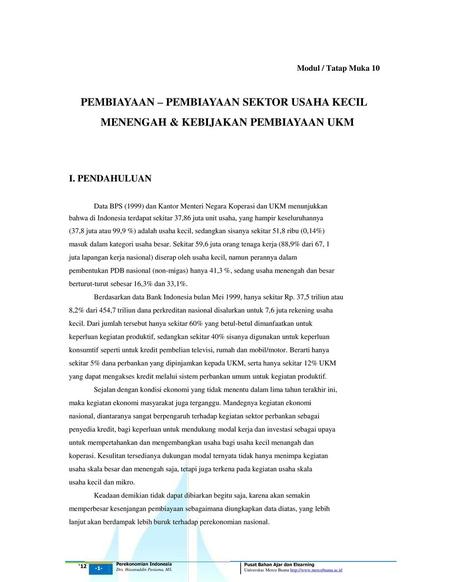 Modul / Tatap Muka 10 MENENGAH & KEBIJAKAN PEMBIAYAAN UKM