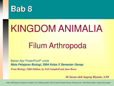 Bab 8 KINGDOM ANIMALIA Filum Arthropoda.