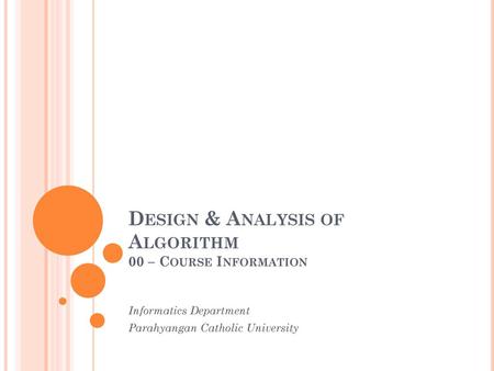 Design & Analysis of Algorithm 00 – Course Information