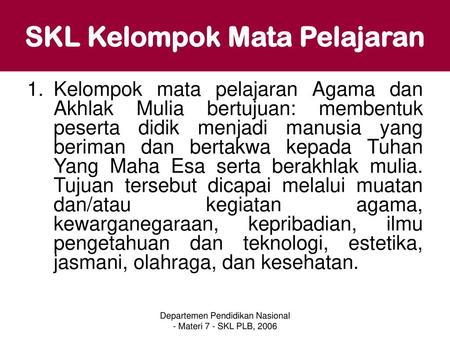 SKL Kelompok Mata Pelajaran