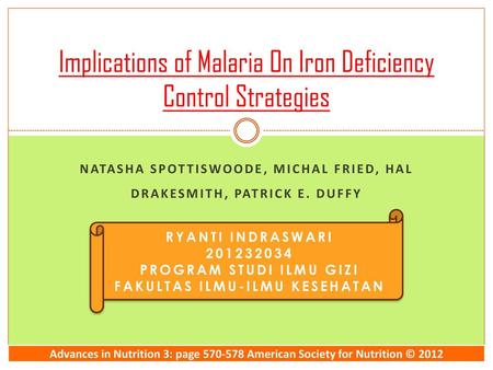Implications of Malaria On Iron Deficiency Control Strategies