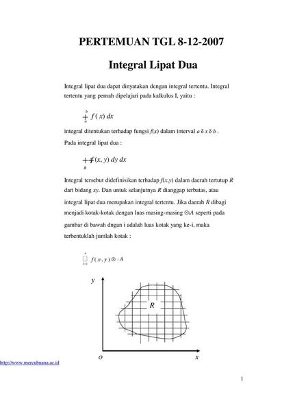 Integral Lipat Dua   PERTEMUAN TGL b R n