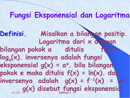 Fungsi Eksponensial dan Logaritma
