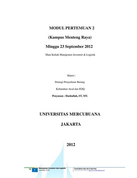 Mata Kuliah Manajemen Inventori & Logistik