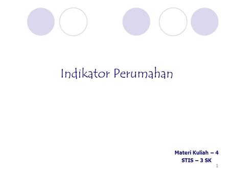 Indikator Perumahan Materi Kuliah – 4 STIS – 3 SK 1 1.