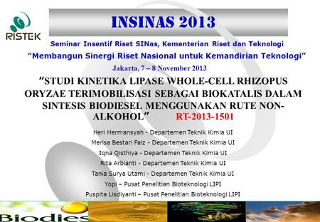 Www.ristek.go.id Jakarta, 7 – 8 November 2013 Seminar Insentif Riset SINas, Kementerian Riset dan Teknologi “Membangun Sinergi Riset Nasional untuk Kemandirian.