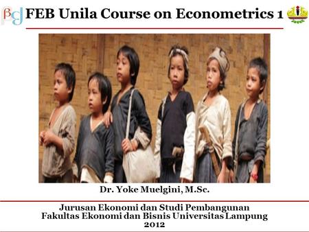 Dr. Yoke Muelgini, M.Sc. Jurusan Ekonomi dan Studi Pembangunan Fakultas Ekonomi dan Bisnis Universitas Lampung 2012 FEB Unila Course on Econometrics 1.