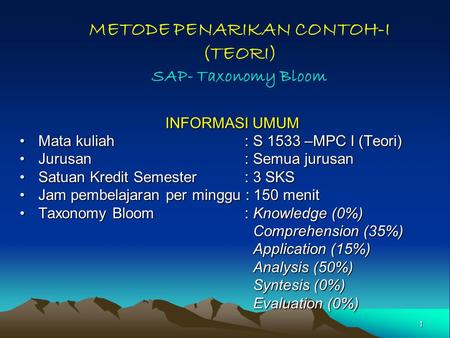METODE PENARIKAN CONTOH-I (TEORI) SAP- Taxonomy Bloom