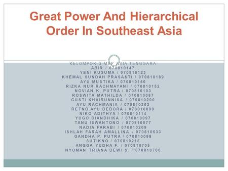 Great Power And Hierarchical Order In Southeast Asia