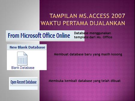 Tampilan Ms.Access 2007 waktu pertama dijalankan