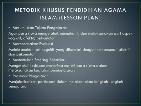 METODIK KHUSUS PENDIDIKAN AGAMA ISLAM (LESSON PLAN)
