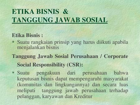 Etika Bisnis Tanggung Jawab Sosial Ppt Download