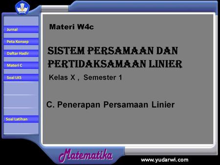 Peta Konsep. Peta Konsep C. Penerapan Sistem Persamaan Linier.