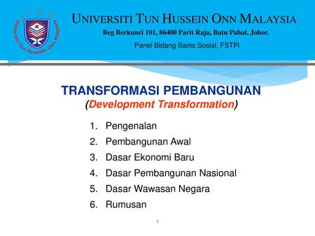 TRANSFORMASI PEMBANGUNAN (Development Transformation)