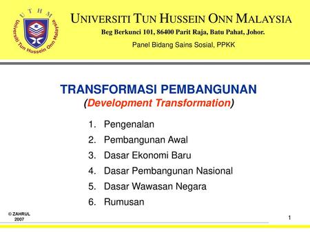 TRANSFORMASI PEMBANGUNAN (Development Transformation)