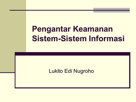 Pengantar Keamanan Sistem-Sistem Informasi Lukito Edi Nugroho.