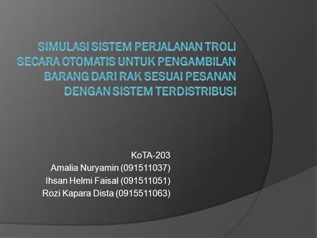 KoTA-203 Amalia Nuryamin (091511037) Ihsan Helmi Faisal (091511051) Rozi Kapara Dista (0915511063)