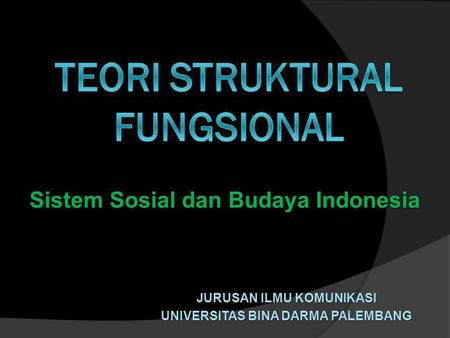 JURUSAN ILMU KOMUNIKASI UNIVERSITAS BINA DARMA PALEMBANG Sistem Sosial dan Budaya Indonesia.