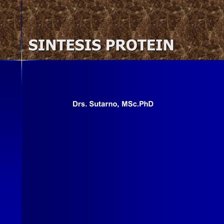 SINTESIS PROTEIN Drs. Sutarno, MSc.PhD.