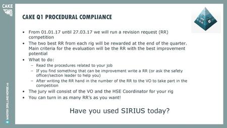 CAKE Q1 PROCEDURAL COMPLIANCE