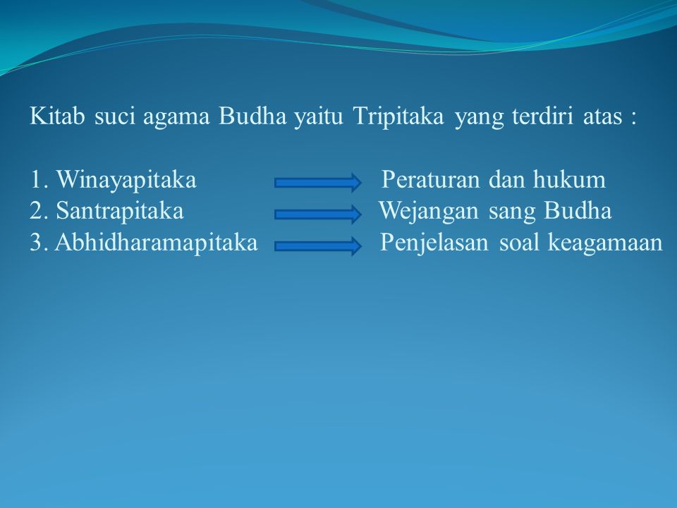 Kitab suci agama Budha yaitu Tripitaka yang terdiri atas : 1