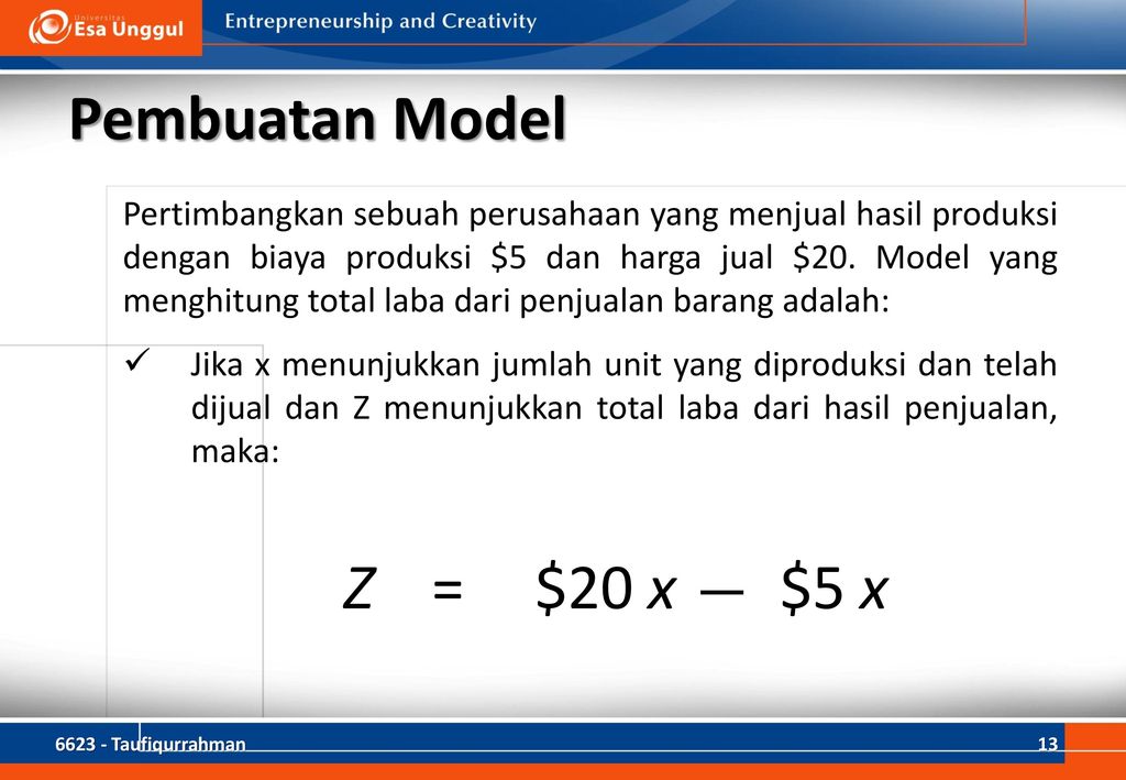 Pembuatan Model Z = $20 x ― $5 x
