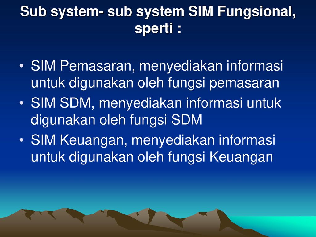 Sub system- sub system SIM Fungsional, sperti :