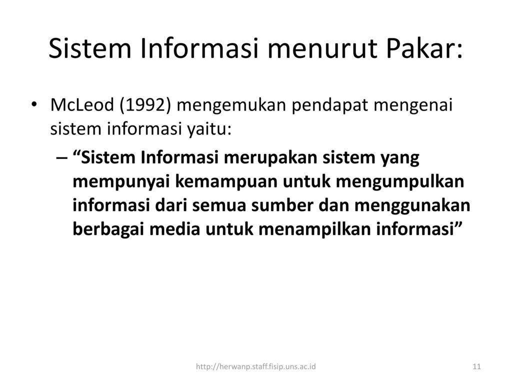 Sistem Informasi menurut Pakar: