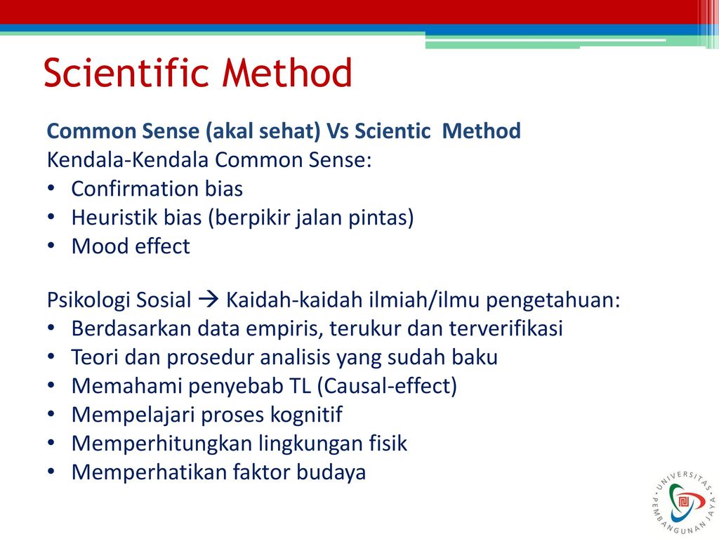 Scientific Method Common Sense (akal sehat) Vs Scientic Method