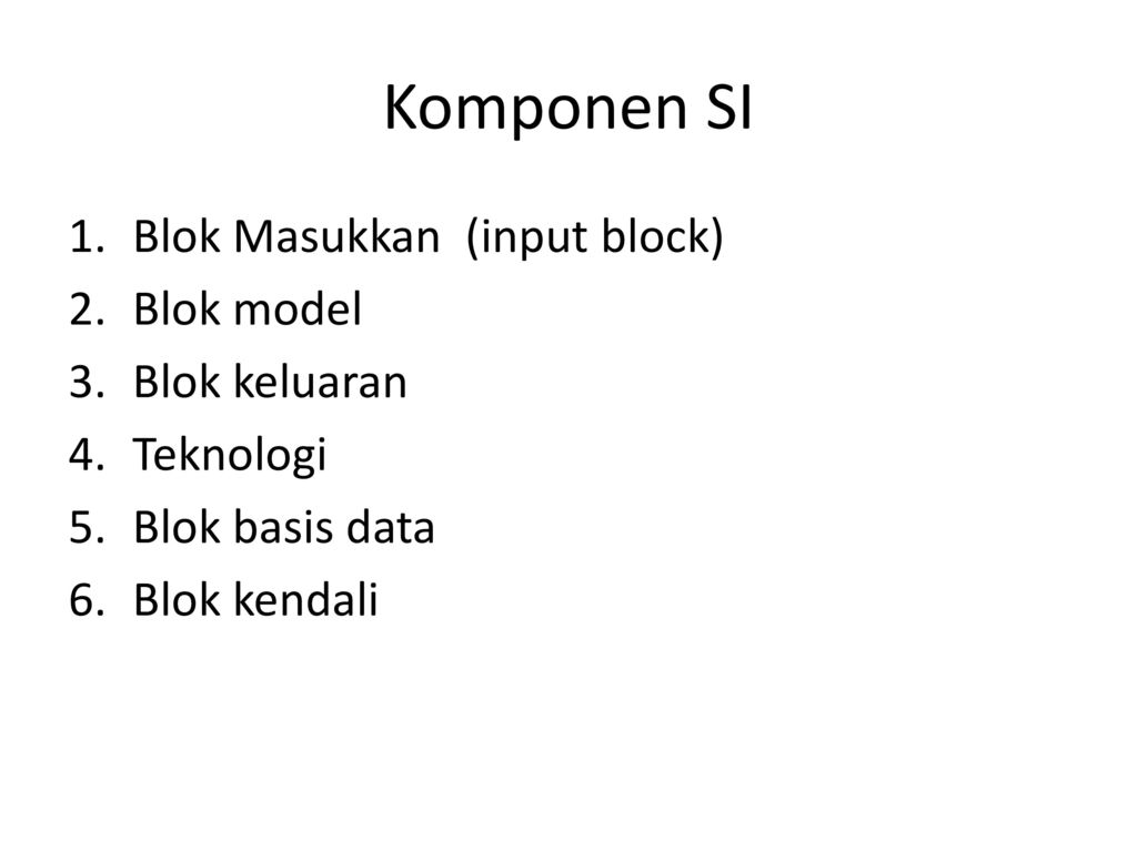 Komponen SI Blok Masukkan (input block) Blok model Blok keluaran