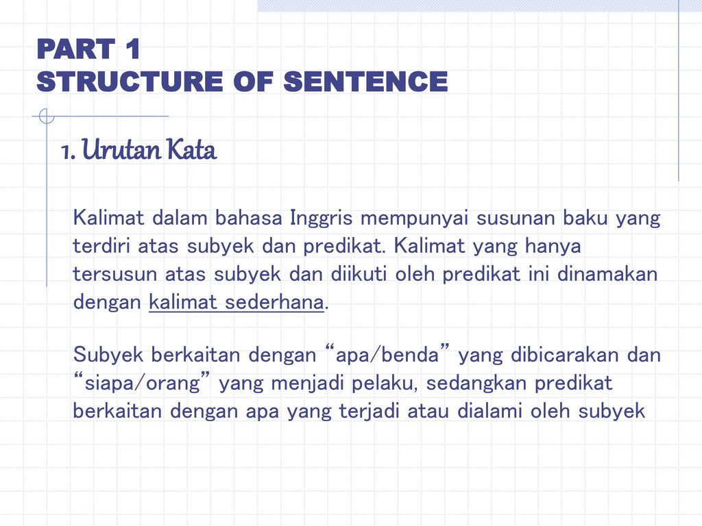 1 Urutan Kata Part 1 Structure Of Sentence Ppt Download