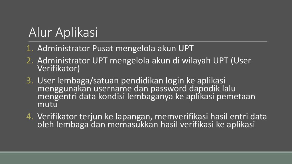 Alur Aplikasi Administrator Pusat mengelola akun UPT