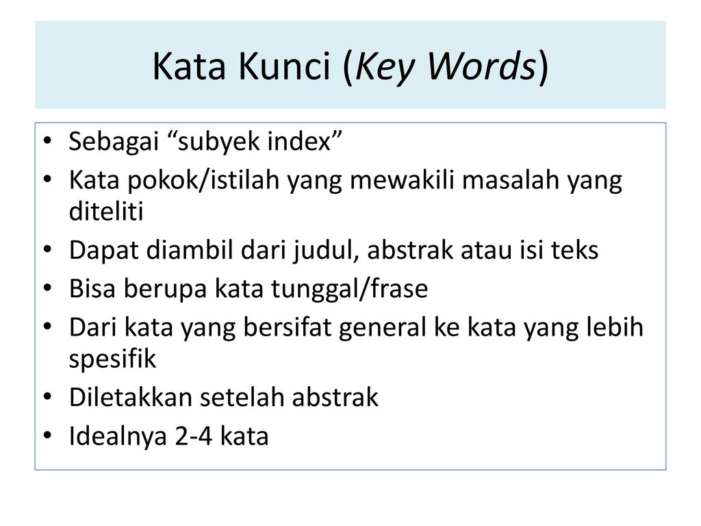 Kata Kunci (Key Words) Sebagai subyek index