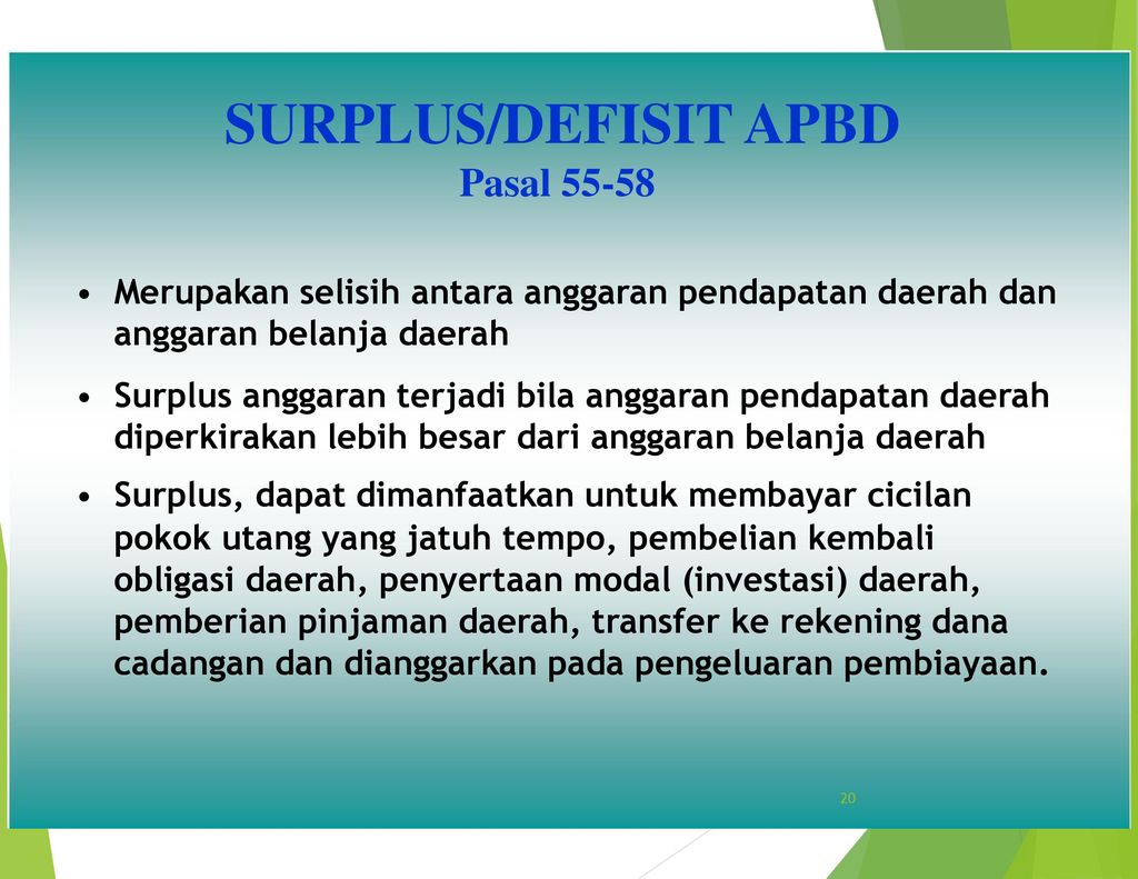 SURPLUS/DEFISIT APBD Pasal 55-58