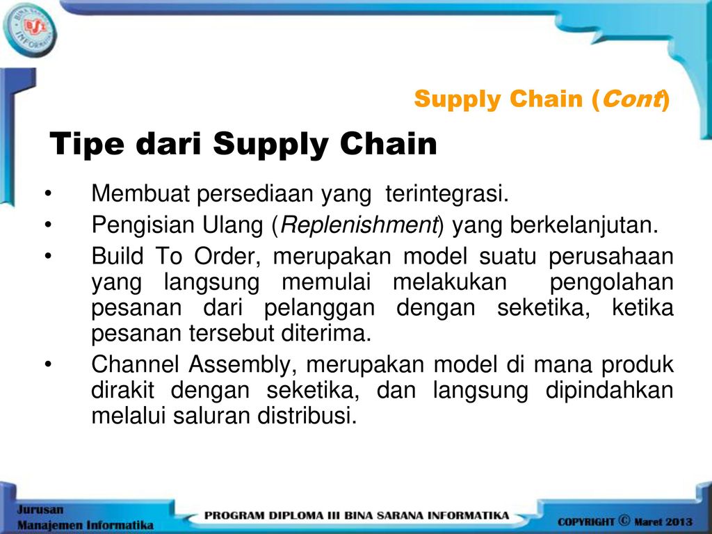 Tipe dari Supply Chain Supply Chain (Cont)