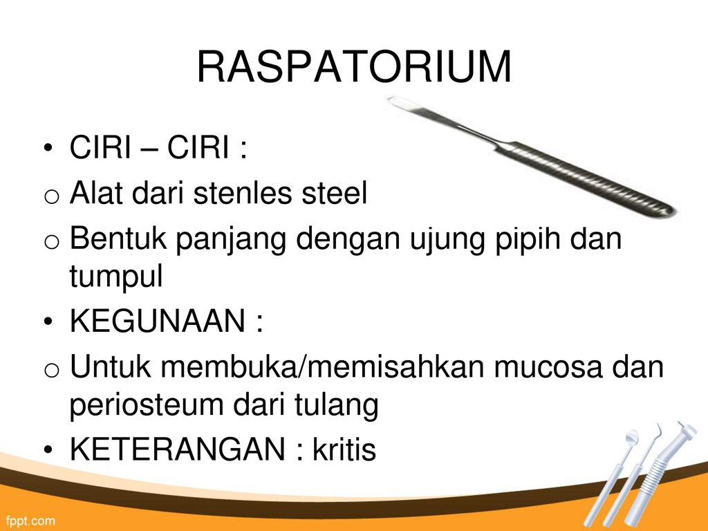 RASPATORIUM CIRI – CIRI : Alat dari stenles steel