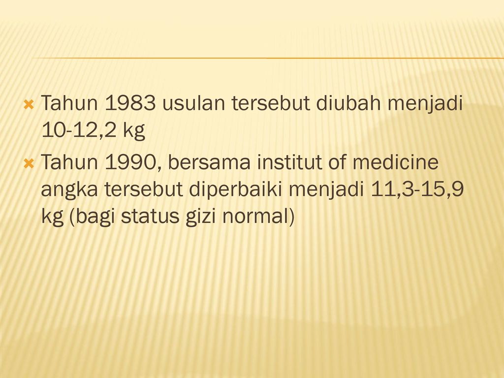 Tahun 1983 usulan tersebut diubah menjadi 10-12,2 kg