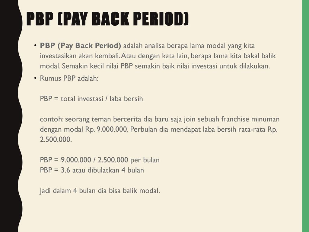 PBP (Pay Back Period)