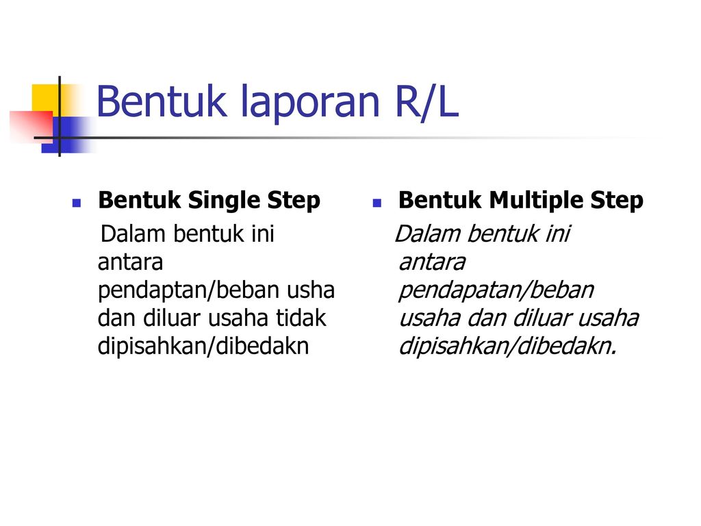 Bentuk laporan R/L Bentuk Single Step