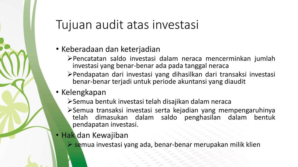 Tujuan audit atas investasi