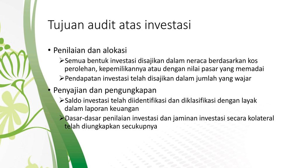 Tujuan audit atas investasi