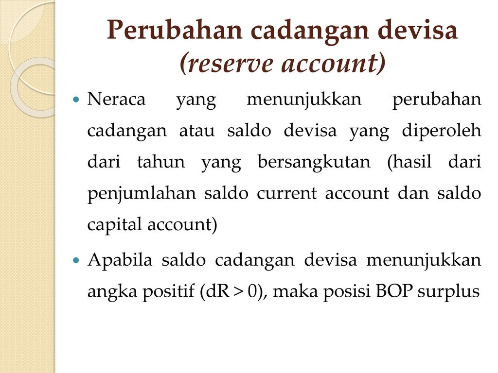 Perubahan cadangan devisa (reserve account)