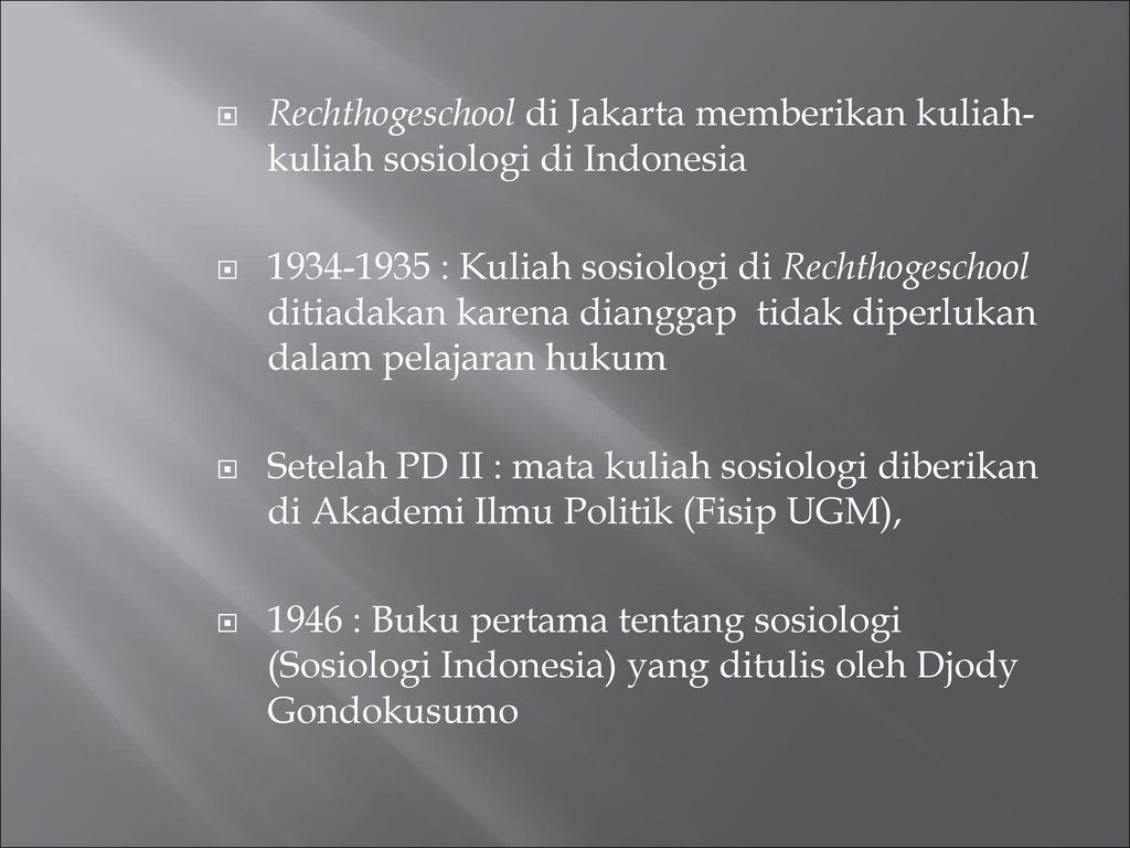 Rechthogeschool di Jakarta memberikan kuliah-kuliah sosiologi di Indonesia