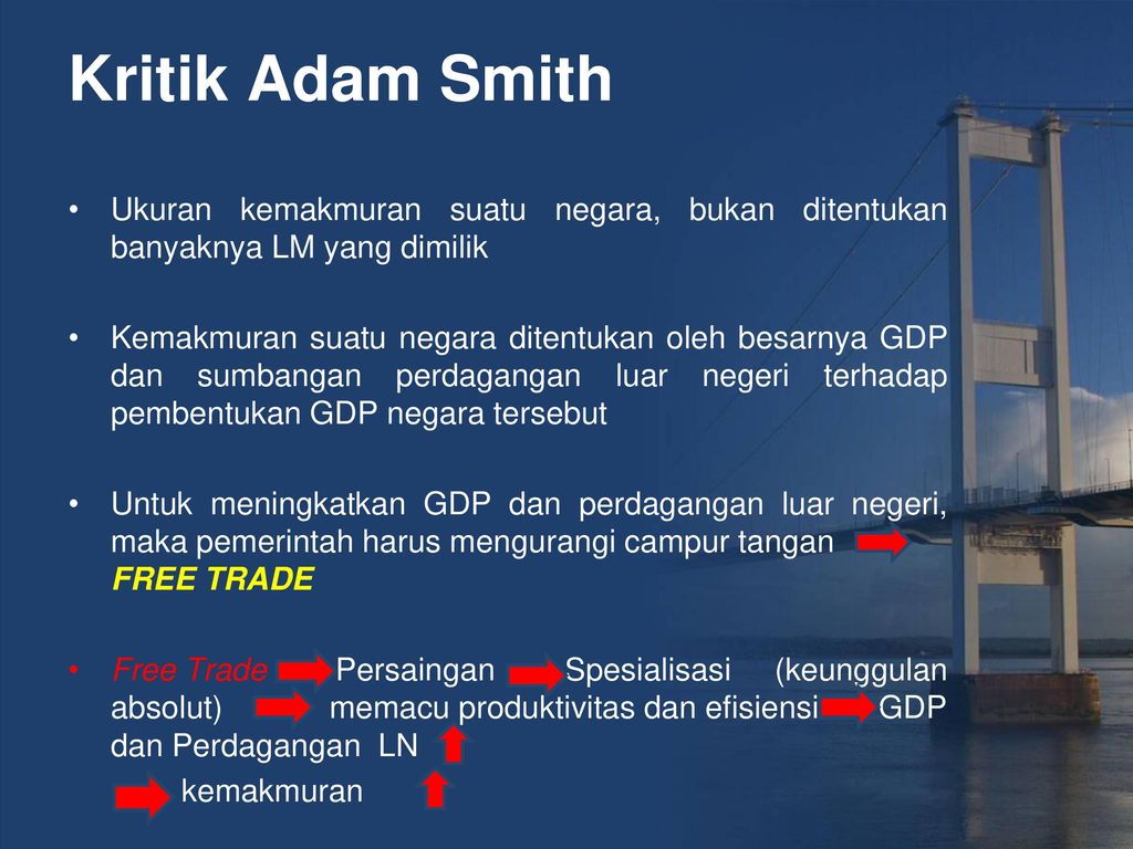Kritik Adam Smith Ukuran kemakmuran suatu negara, bukan ditentukan banyaknya LM yang dimilik.