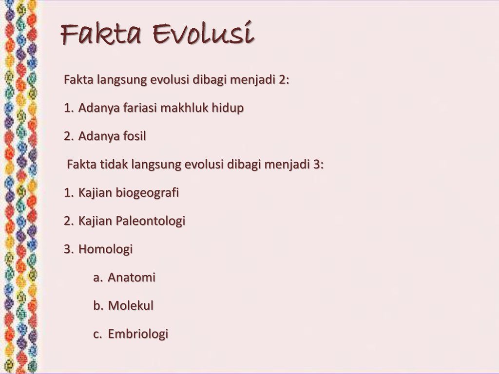 Fakta Evolusi Fakta langsung evolusi dibagi menjadi 2: